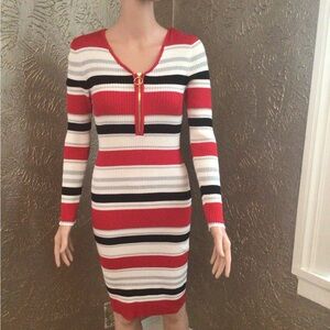No Boundaries Red and Black Striped Long Sleeve Dress